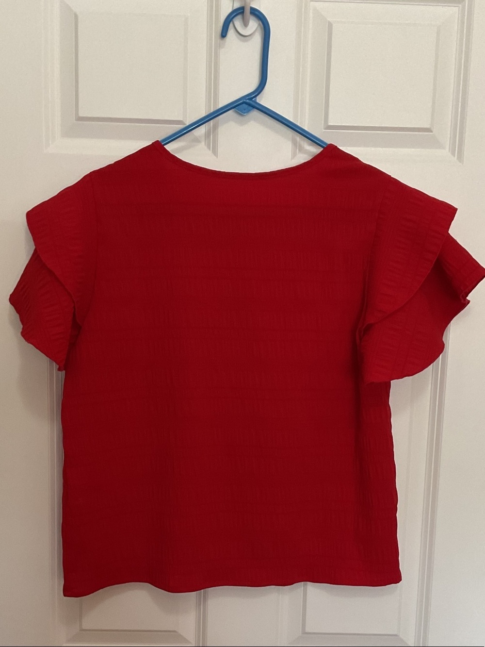 Velvet Red Ruffle Sleeve Tee - Picture 5 of 8